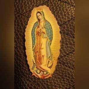 Handmade Wood Virgin de Guadalupe Brooch